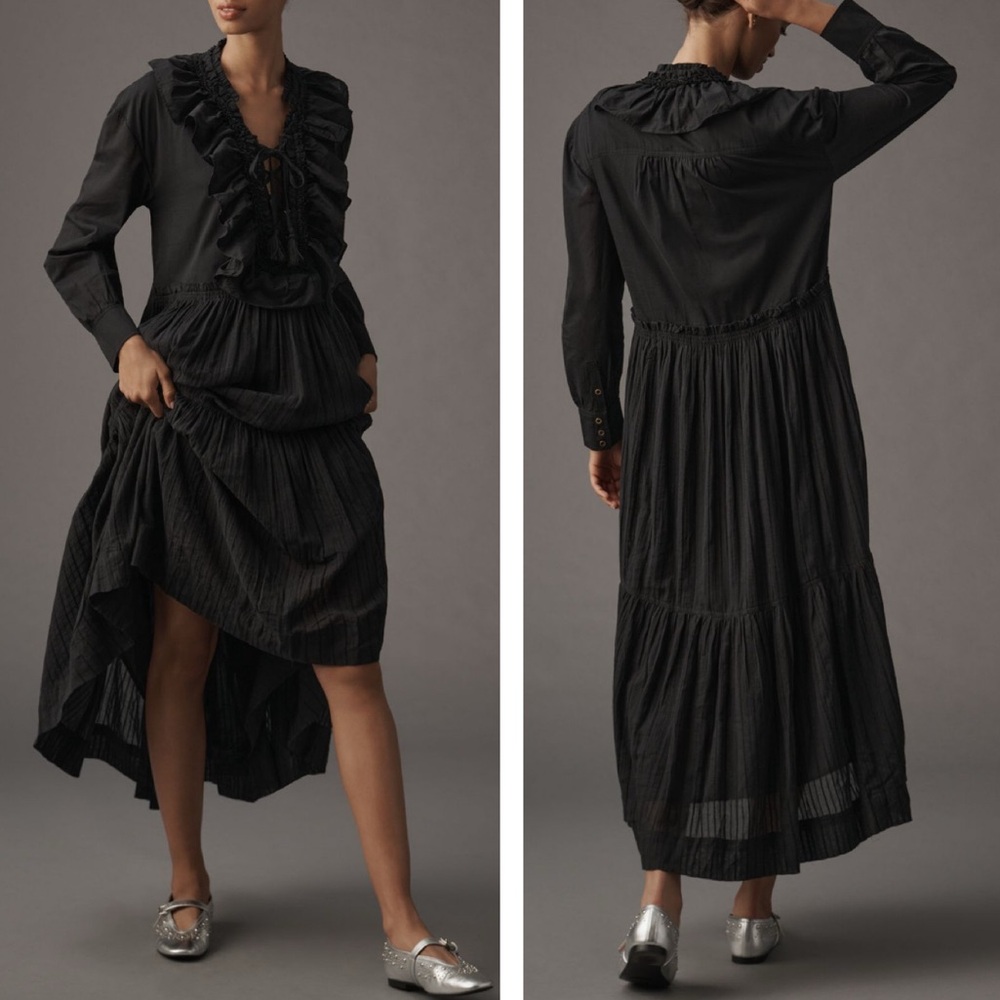 NWT Anthropologie Pilcro Ruffled Tiered Maxi Dress in Black